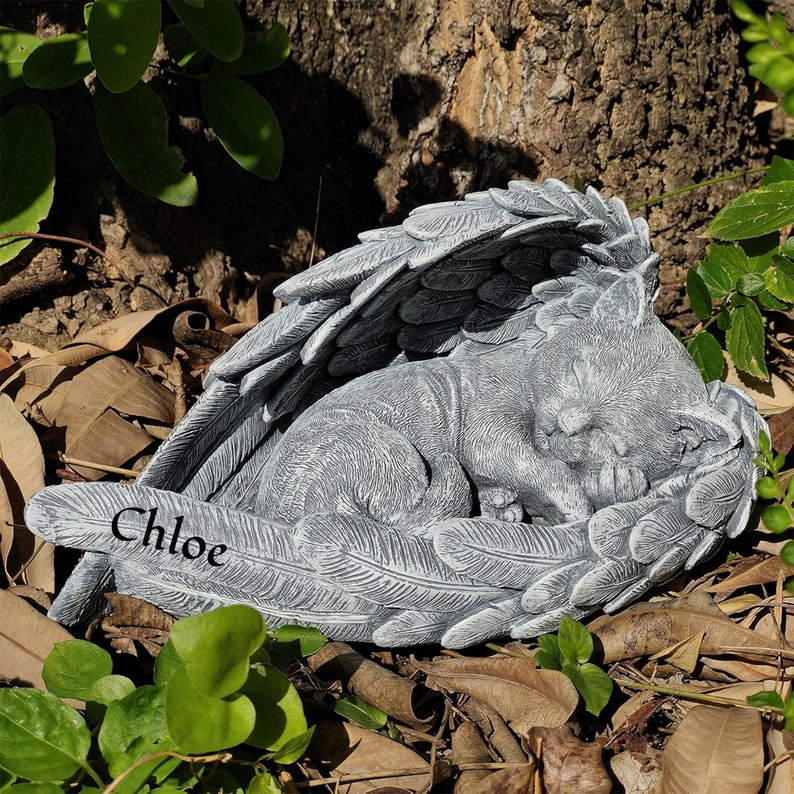 Personalized Angel Cat Memorial Stone, Resin Grave Marker bild 1