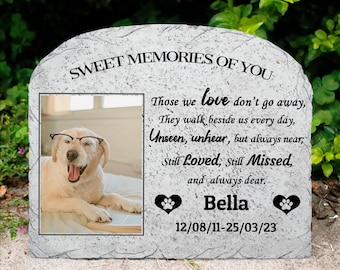 Custom Pet Memorial Stone with Photo, Engraved Pet Grave Marker