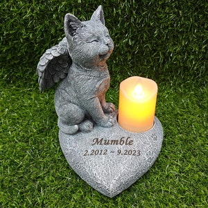 Personalized Cat Memorial Stone with Candle Holder, Cat Memorial Gift, Cat Grave Markers, Cat Garden Stone (Note: Candle is not included!!!)