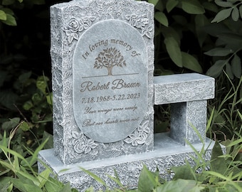 Personalized Human Memorial Bench Garden Stone for Loved Ones, Headstone for Graves, Engraved Memorial Stone People Outdoor Grave Decoration