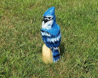 14 inch chainsaw carved blue jay statue