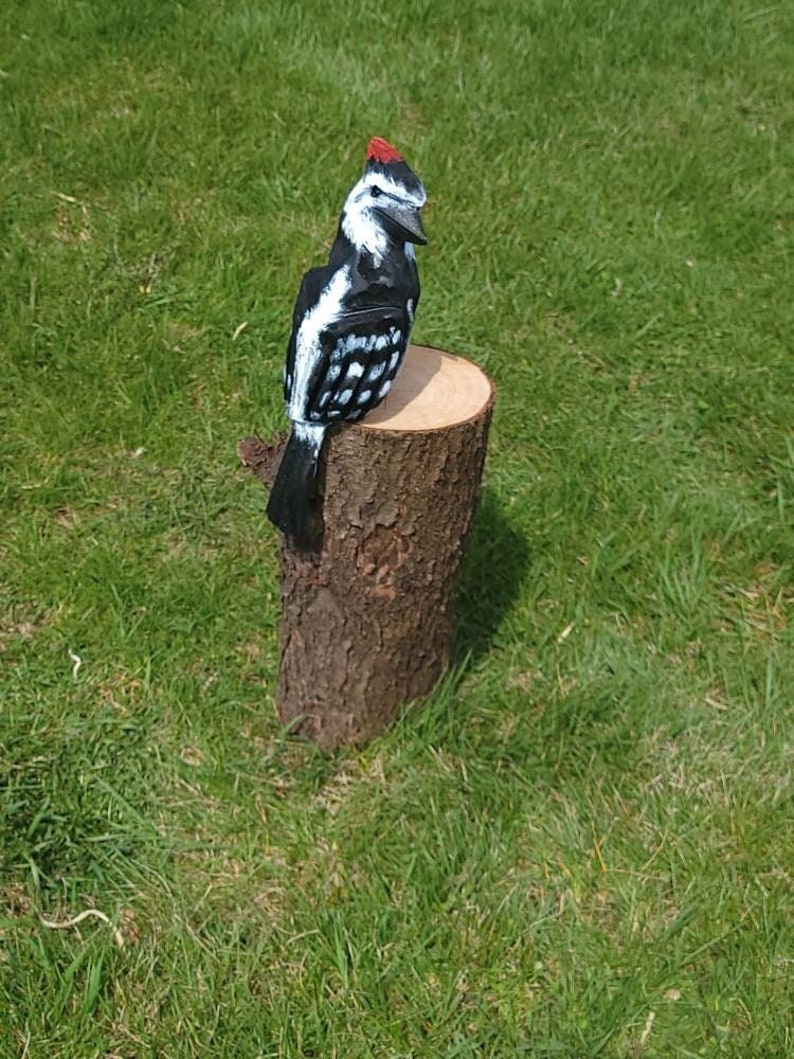 14 inch chainsaw carved woodpecker statue with no base image 1