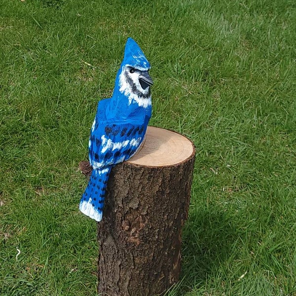 14 inch chainsaw carved blue jay statue with no base