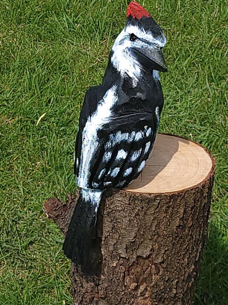 14 inch chainsaw carved woodpecker statue with no base image 2