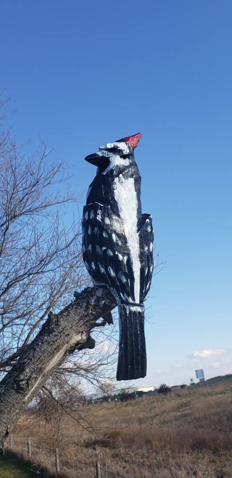 14 inch chainsaw carved woodpecker statue with no base image 6