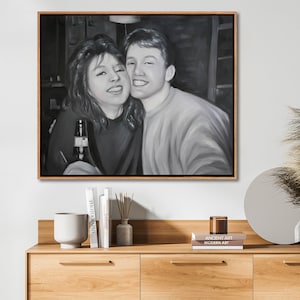 カスタムカップルポートレート、額入りポートレート絵画、オーダーメイドカップル絵画、写真からのカスタム恋人ポートレート、白黒ポートレート