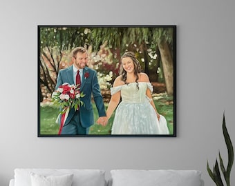Framed Couples Painting from Photo Ready to Hang, Custom Wedding Portrait on Canvas, Hand Painted Oil Painting , Personalized Photo Gifts