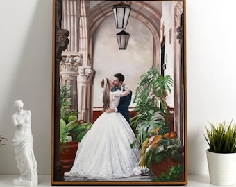 Framed Oil Painting from Photo,Custom Portrait Painting,Custom Wedding Portrait,Commission Family Portrait on Canvas,Wedding Engagement Gift