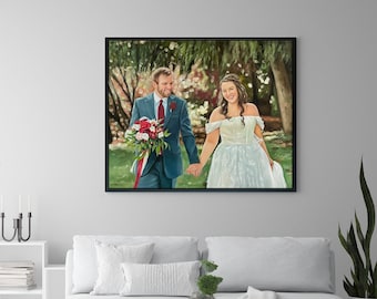 Framed Couples Painting from Photo Ready to Hang, Custom Wedding Portrait on Canvas, Hand Painted Oil Painting , Personalized Photo Gifts