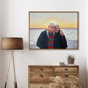 カスタム家族絵画、キャンバスに額装された肖像画、写真からのカスタム家族肖像画、愛する人への絵画の委託、父と母への贈り物
