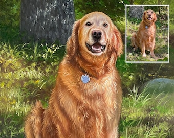 Benutzerdefinierte Haustier-Portrait-Malerei vom Foto, Hundemalerei auf Leinwand, handgemalter Hund, personalisierte Hundekunst, Golden Retriever Geschenk, Hundemutter Geschenk