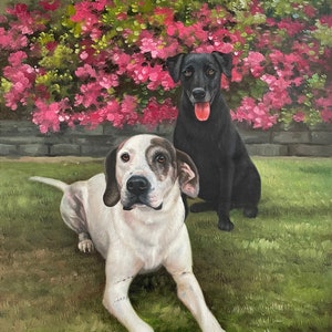 Retrato personalizado de 2 mascotas, pintura al óleo de su perro, retrato de perro por encargo, pintura de animales, pintura realista de mascotas sobre lienzo, regalo para mamá perruna