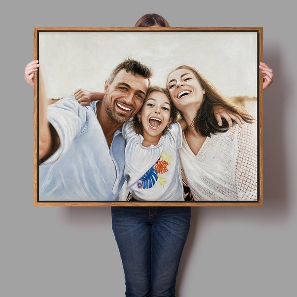 Custom Oil Portrait from Photo,Framed Oil Painting on Canvas, Custom Hand-Painted Family People Portrait,Commission Couple Portrait Painting