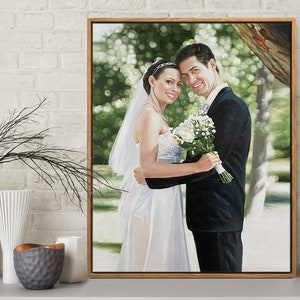 Framed Portrait Painting from Photo, Custom Wedding Family Oil Portrait,Personalized Canvas Oil Painting Handmade ,Anniversary Gift for Wife