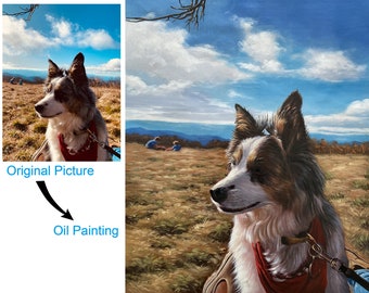 Commission Dog Portrait Painting, Custom Pet Portrait from Photo,Personalized Pet Loss Memorial Gifts,Hand-painted Oil Painting Cat Portrait
