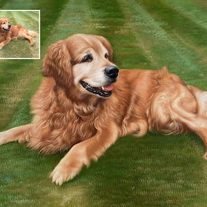 Custom Dog Portrait Painting on Canvas, Personalized Pet Portrait, Golden Retriever Art, Portrait from Photo, Animal Painting, Pet Loss Gift