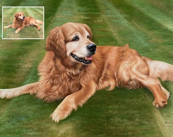 Personalisiertes Hundeportrait auf Leinwand, Personalisiertes Tierportrait, Golden Retriever Kunst, Portrait vom Foto, Tiermalerei, Haustier Verlust Geschenk