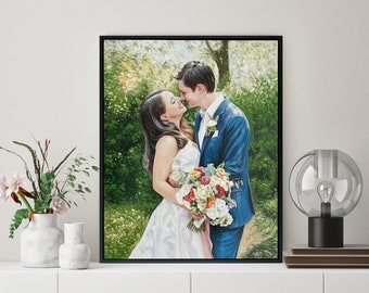 Custom Portrait Framed, Oil Painting from Photo, Couples Portrait with Frame, Personalized Wedding Portrait, Portrait Painting Ready to Hang