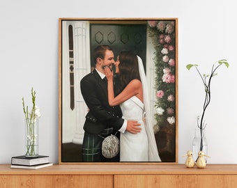 Framed Wedding Painting on Canvas, Custom Wedding Portrait from Photo,Framed Portrait Ready to Hang,Couples Portrait Commission,Wedding Gift