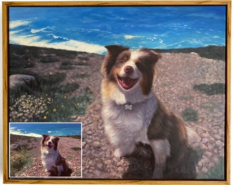 Custom Pet Portrait Painting, Framed Portrait from Photo, Pet Memorial Gift, Dog Portrait Commission Painting, Personalized Pet Oil Painting