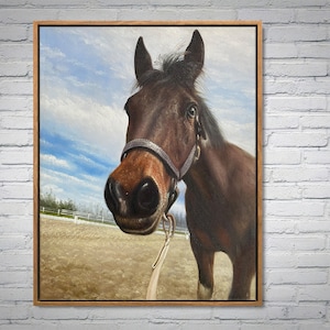 Pittura di cavallo personalizzata, Decorazione artistica con ritratto di cavallo incorniciato, Pittura di cavallo dipinta a mano al 100%, Pittura di animali da fattoria da foto, Regalo per gli amanti dei cavalli