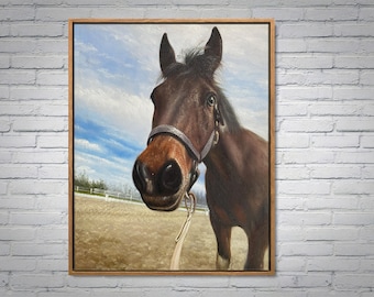 Custom Horse Painting, Framed Horse Portrait Art Decor, 100% Hand Painted Horse Painting, Farm Animal Painting from Photo, Horse Lover Gift
