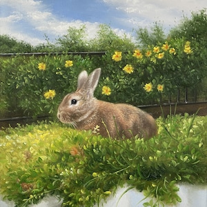 Portrait d'animal de compagnie personnalisé, portrait de lapin à partir d'une photo, portrait de lapin, oeuvre d'art de lièvre, art mural peinture à l'huile animalière, cadeau personnalisé pour amoureux des animaux de compagnie