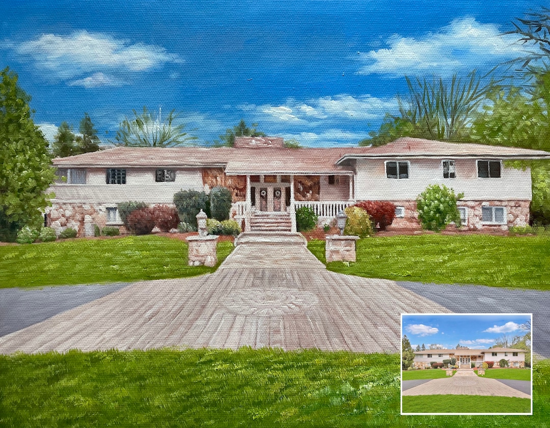 Custom House Portrait, House Painting on Canvas,home Portrait