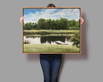 Custom Landscape Portrait Painting, Framed Oil Painting, Commission Landscape Painting from Photo, Scenery Painting, Lake Picture Painting