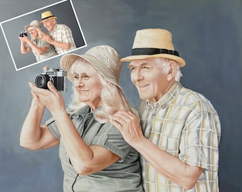 Personalized Family Portrait Painting, Art Commission Portrait on Canvas, Custom Hand-painted Oil Painting, Father's Day Gift, Gift for Him