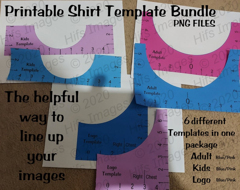 Printable T Shirt Alignment Tool Template Bundle Adult