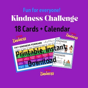 Reto imprimible Pay Kindness Forward * Calendario colorido + Juego de 18 tarjetas * Immed. Descargar * Familias Maestros Estudiantes y más * Caridad