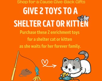 TOYS for a SHELTER CAT Kitten * Wand Feather Puzzle Teasers Plush Catnip * Digital Certificate of Mail a Gft for Good Tribute * Charity