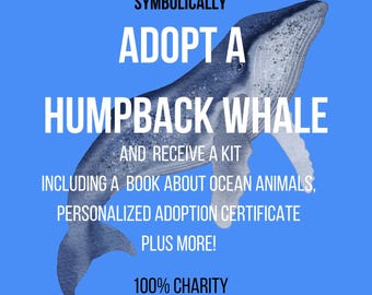 Symbolic HUMPBACK WHALE ADOPTION Kit: Custom Certificate, Educational Book, Fact Sheet & More * Ocean Conservation* Gift for Good * Charity