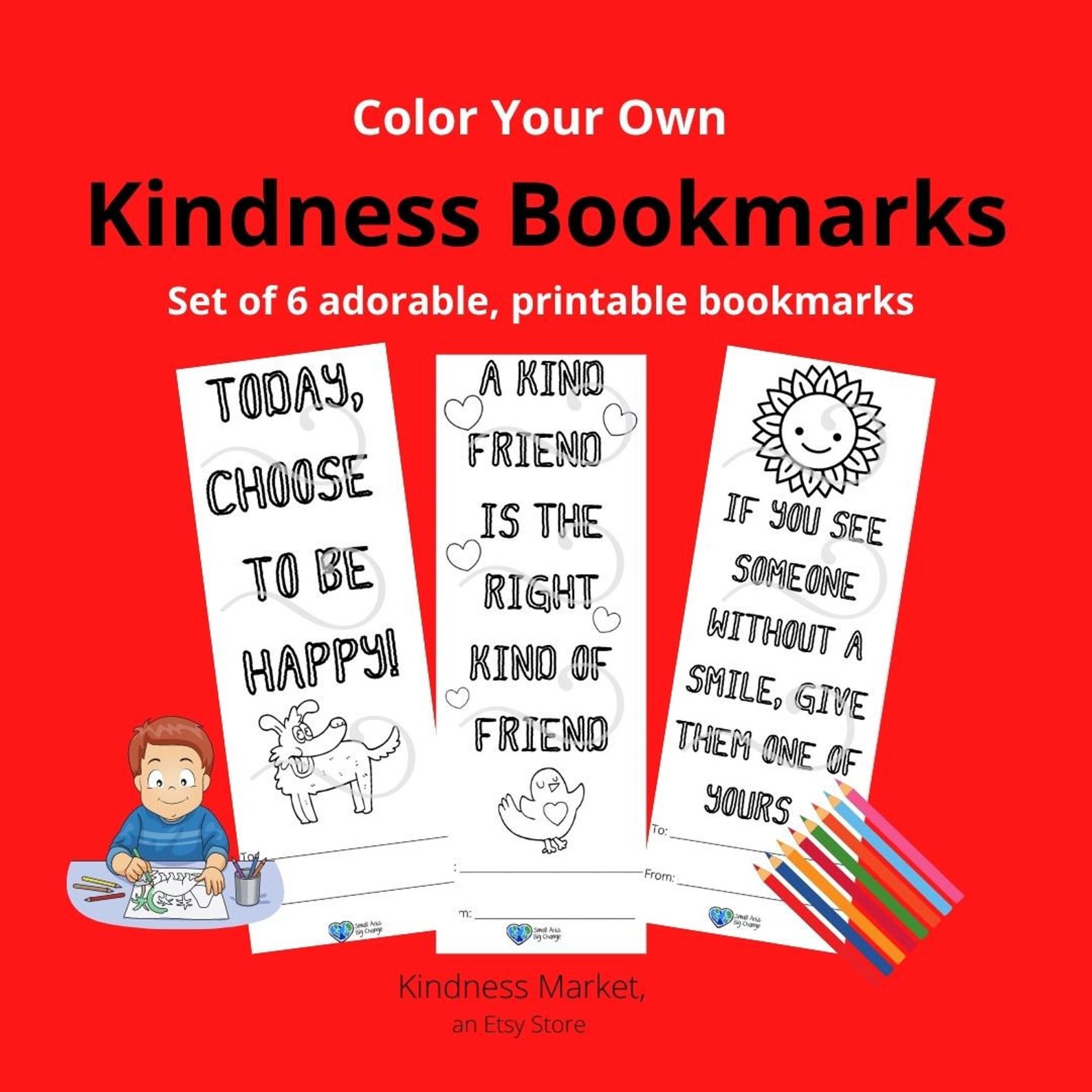 Color Your Own Kindness Bookmarks Set of 6 Different Etsy