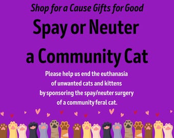 Sponsor COMMUNITY CAT Spay Neuter Surgery TNR Project * Includes a Digital Certificate of Giving or Mail a  Gift for Good Present * Charity