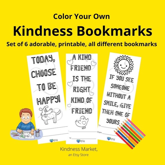 color your own kindness bookmarks set of 6 different etsy