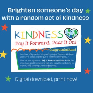 Druckbare zufällige Taten der Freundlichkeit Karten * Pay It Weiterleiten * RAK RAOK * Intentional Kindness * Digitaler Download 2 Größen * Charity