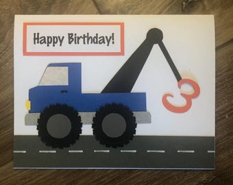 Little Blue Truck Birthday Card, Toddler Boy Card, Number 3 (Customizable)