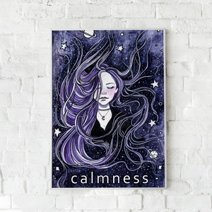 Purple Watercolor Girl Print: Calming Meditation Art (Digital Download)