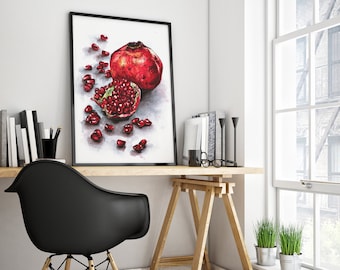 Pomegranate watercolor, Digital Poster, painting art, Printable Wall art, Download Print, Digital picture for the interior