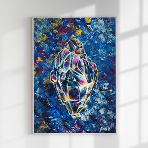 Magical Crystal Dreams - Pintura acrílica original sobre cartón, imagen brillante con colores dorado y plateado, arte de pared, decoración de interiores