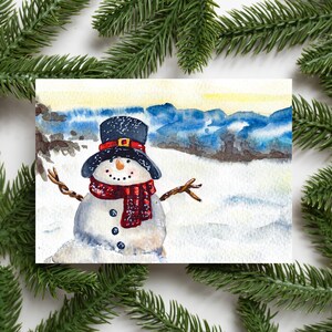 Joyeux Noël carte-cadeau Bonhomme de neige Hiver Affiche numérique Cadeau du Nouvel An Télécharger Imprimer le fichier Illustration de neige imprimable Aquarelle