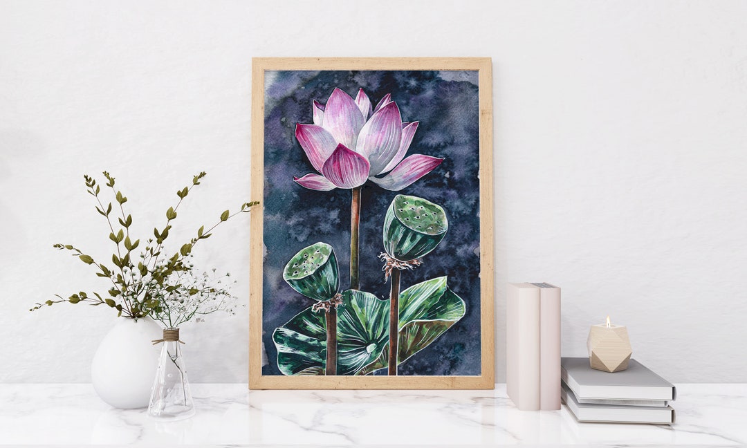 Digital Download Wall Art Flower Lotus Watercolor Painting Print File ...