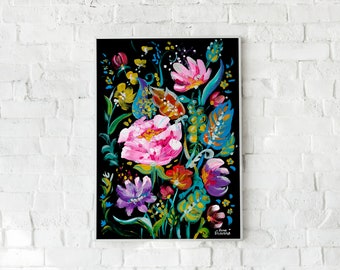 Colorful Floral Art Print: Modern Botanical Bouquet (Digital Download)