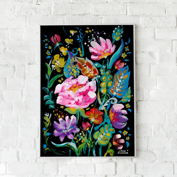Flower Power: Instant Download Colorful Poster, floral art, digital print, printable painting, modern botanical abstract, colorful bouquet
