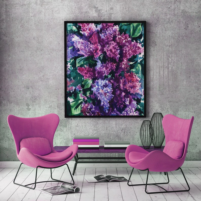 Purple Lilac, Spring flower, Watercolor painting, Digital Poster, Picture for the interior, Printable Wall art, Download Print image 4