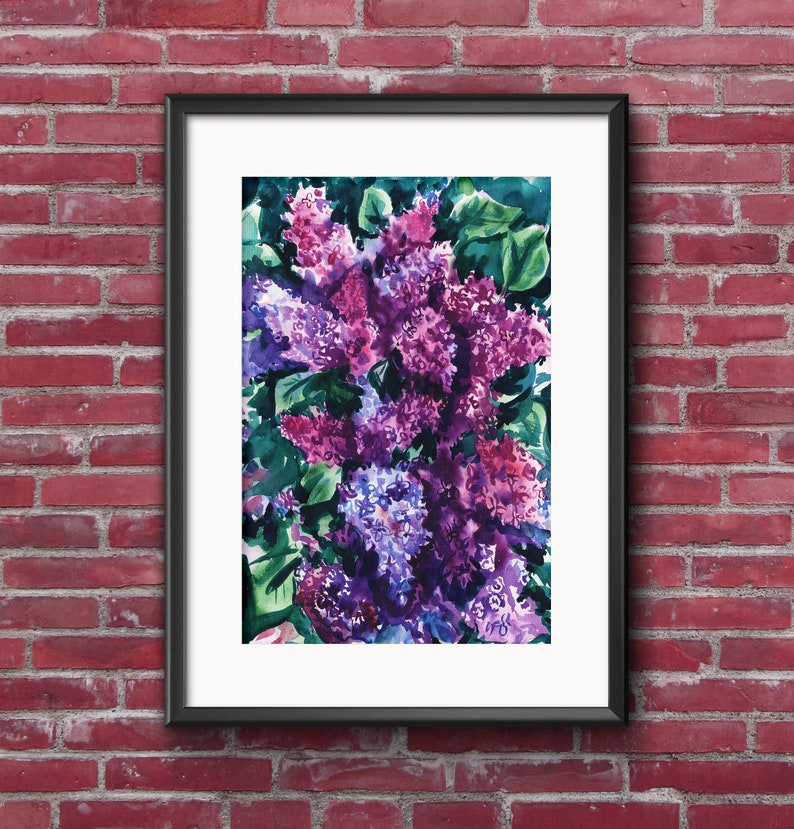Purple Lilac, Spring flower, Watercolor painting, Digital Poster, Picture for the interior, Printable Wall art, Download Print image 3