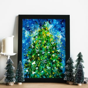 Carte cadeau de sapin de Noël Affiche numérique Cadeau du Nouvel An Télécharger Imprimer le fichier Illustration d’hiver Aquarelle peinture Bleu image imprimable