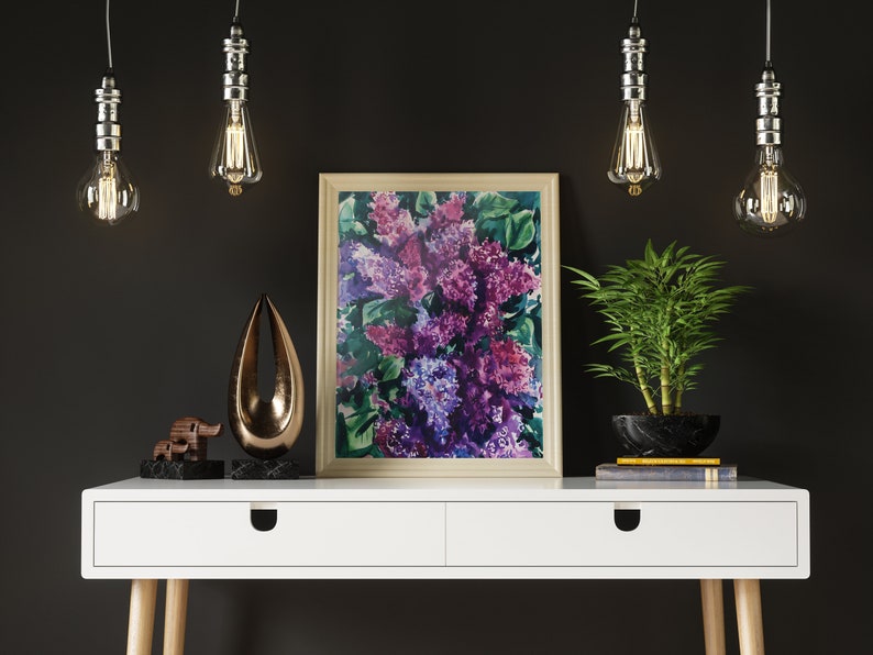 Purple Lilac, Spring flower, Watercolor painting, Digital Poster, Picture for the interior, Printable Wall art, Download Print image 5